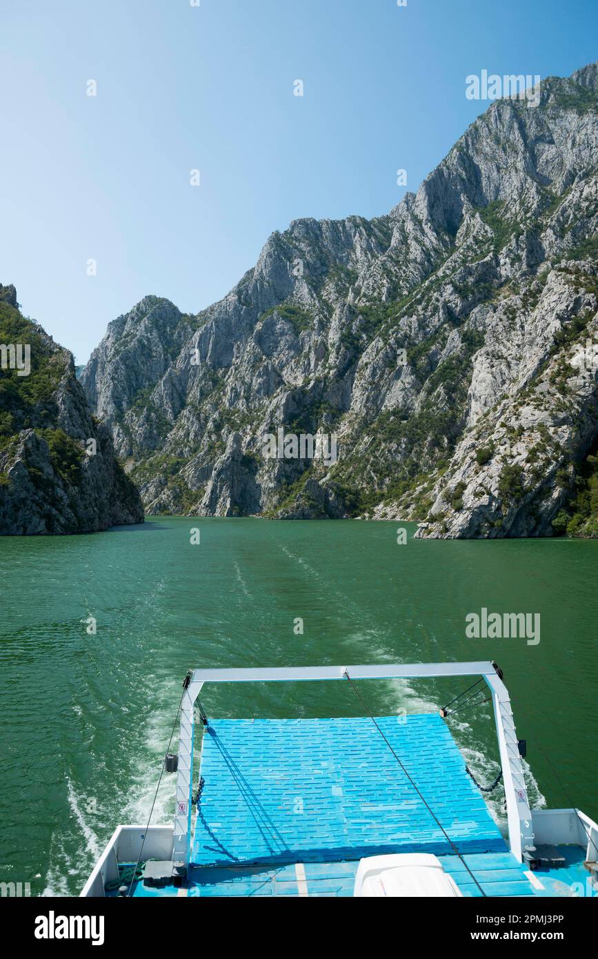 Ferry Alpine, Koman Reservoir, River Drin, Albania Stock Photo