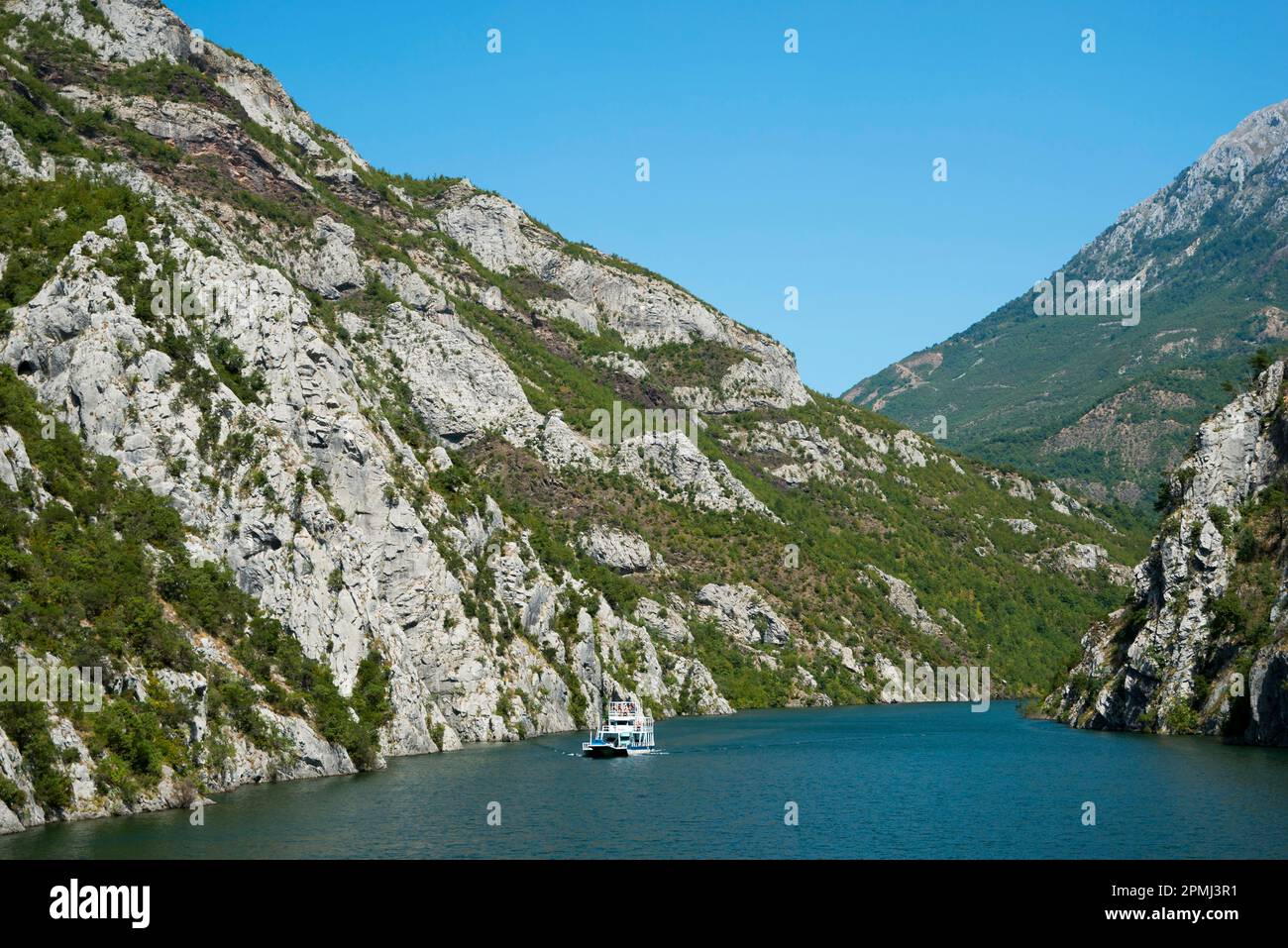 Koman Reservoir, River Drin, Albania Stock Photo