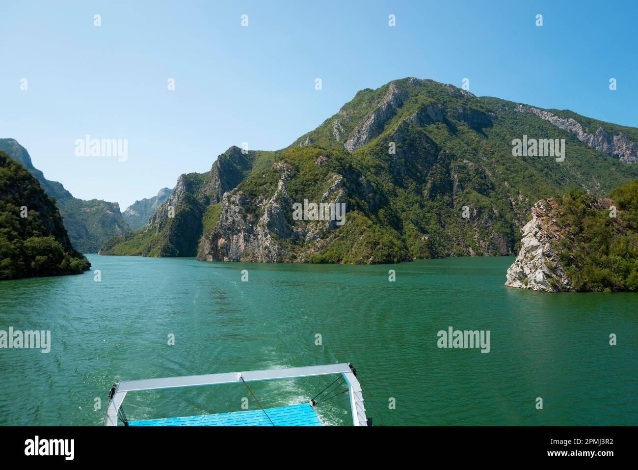 Ferry Alpin, Koman, Koman Reservoir, River Drin, Albania Stock Photo