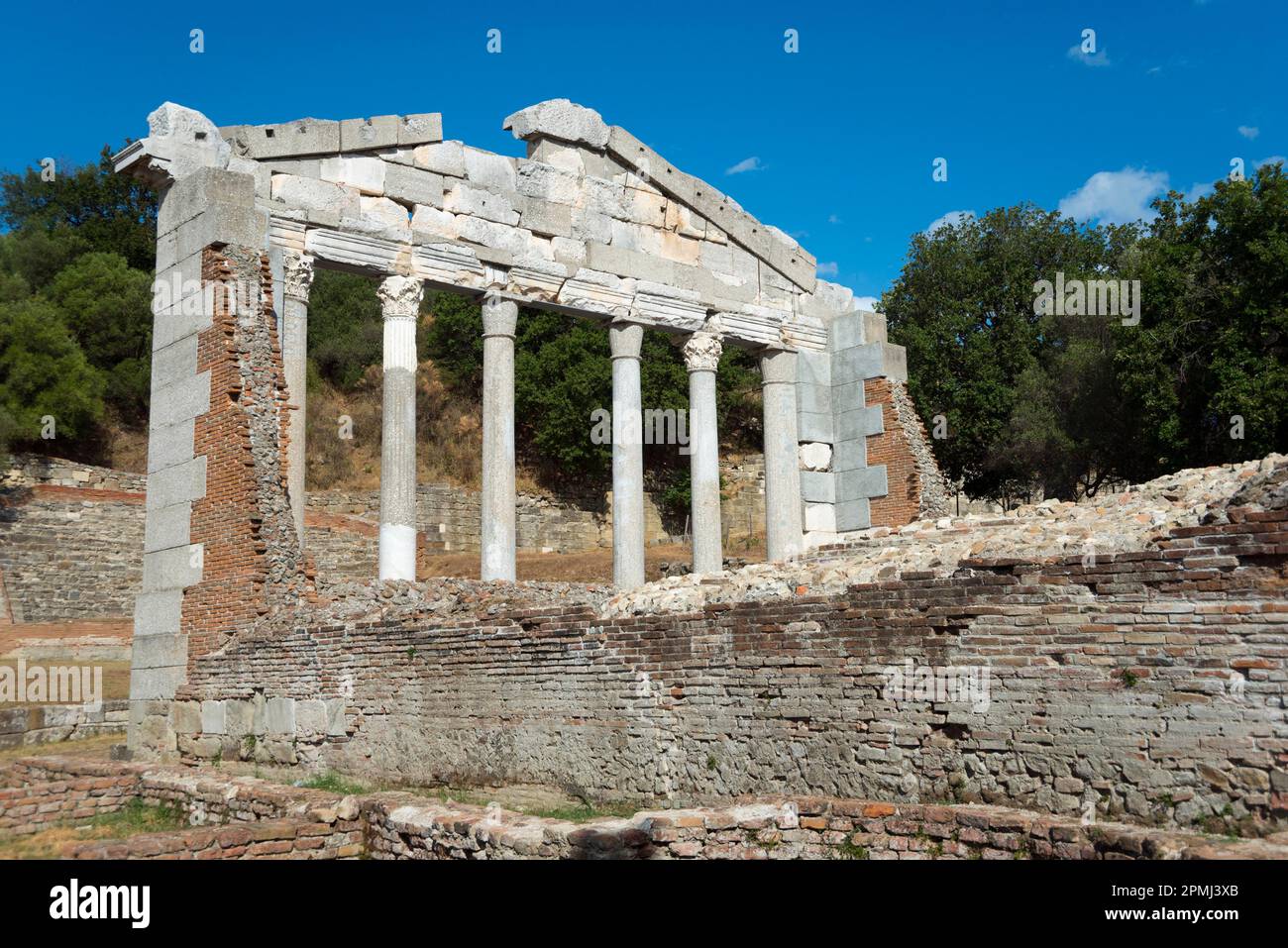 Restored monument of the Agonothetes, part of the Buleuterion, temple, ruined site of Apollonia, Fier, Albania Stock Photo