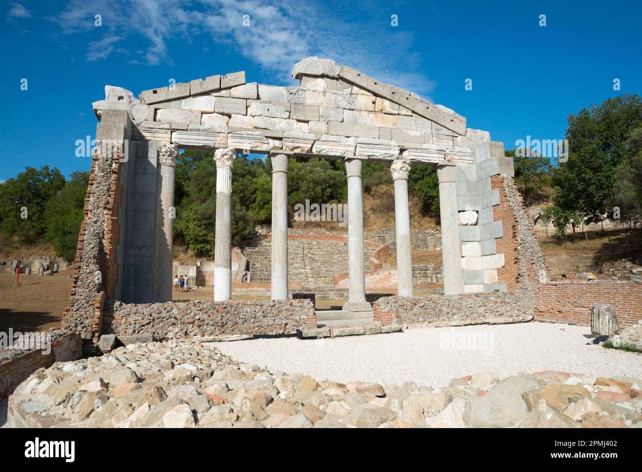 Restored monument of the Agonothetes, part of the Buleuterion, temple, ruined site of Apollonia, Fier, Albania Stock Photo