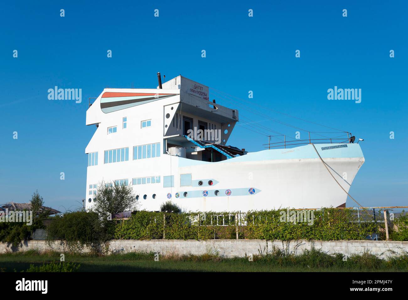 Poseidonas, hotel in the shape of a ship, Strum, Fier, Albania, Fieri Stock Photo