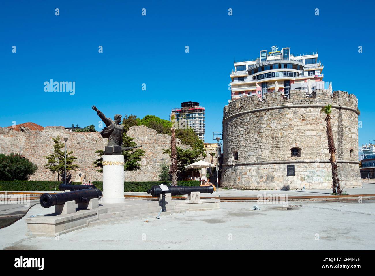 Venetian fortification and partisan monument, Durres, Albania, Durresi Stock Photo