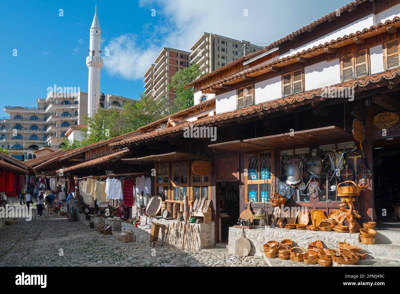 Bazaar Street, Bazaar Mosque, Xhamia e Pazarit, Kruje, Albania Stock Photo