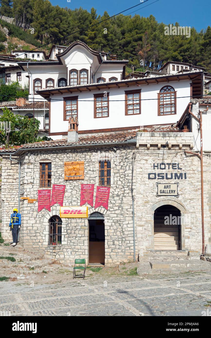 Hotel Osumi, of the thousand windows, Mangalem district, Berat, Albania Stock Photo