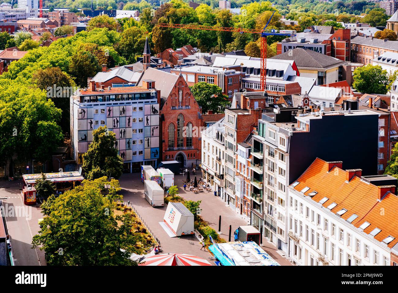 Aerial view of Leuven. Highlighting the Herbert Hooverplein square and