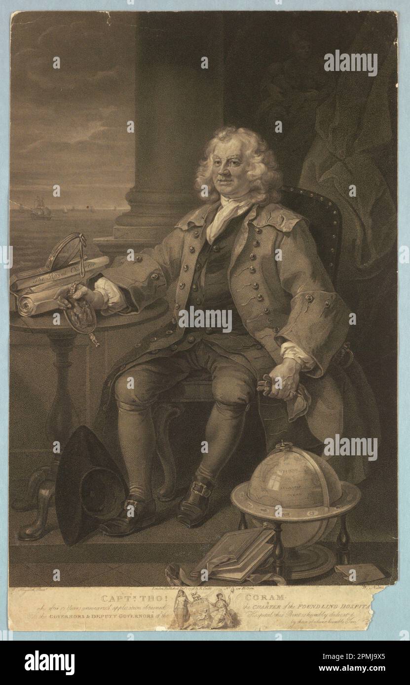 Print, Portrait of Captain Thomas Coram (1668-1751); After William Hogarth (English, 1697 - 1764); stipple engraving with etching on paper; 54.8 × 34.4 cm (21 9/16 × 13 9/16 in.); 1902-19-6 Stock Photo