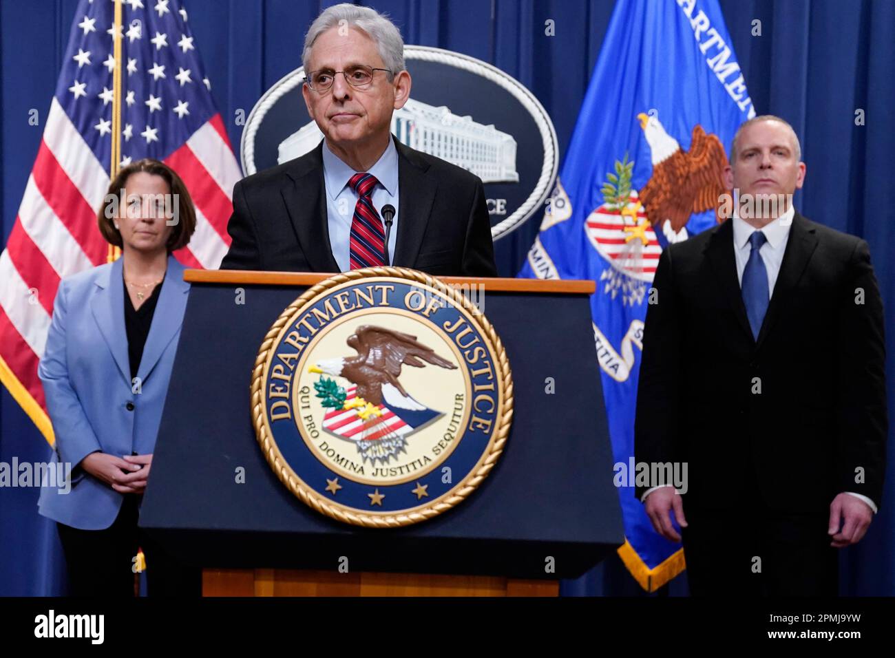 Attorney General Merrick Garland speaks at the Department of Justice in