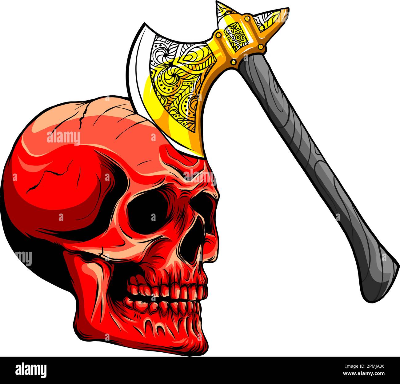 vector illustration of human skull on white background. digital hand ...