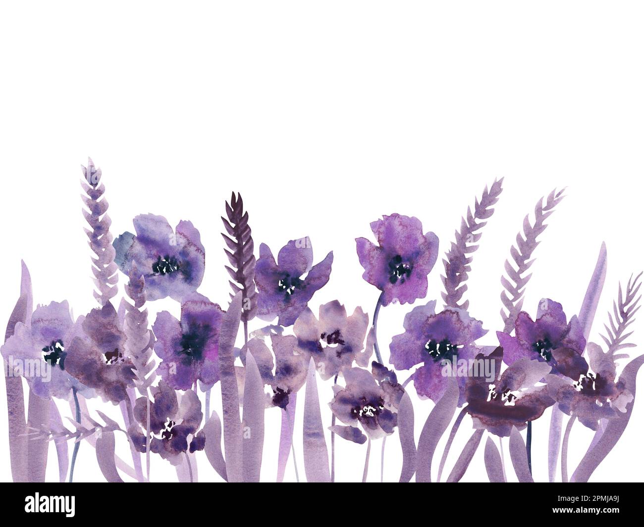 Watercolor purple flowers clipart. Floral clip art. Handmade
