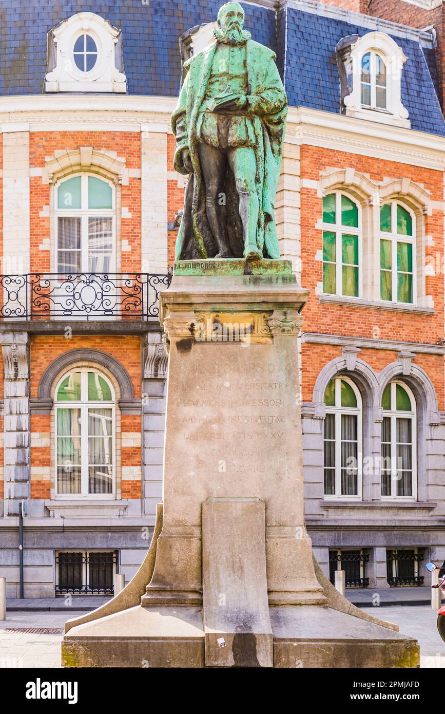 Statue Of Justus Lipsius. Justus Lipsius was a Flemish Catholic philologist, philosopher, and humanist. Leuven, Flemish Community, Flemish Region, Bel Stock Photo