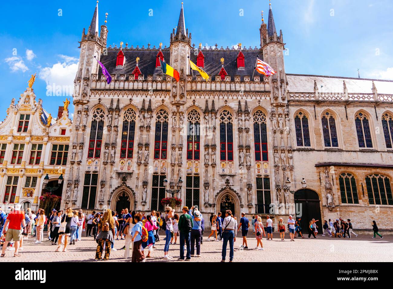 The City Hall of Bruges is one of the oldest city halls in the entire Netherlands region. It is located on Burg Square, the area of the former fortifi Stock Photo
