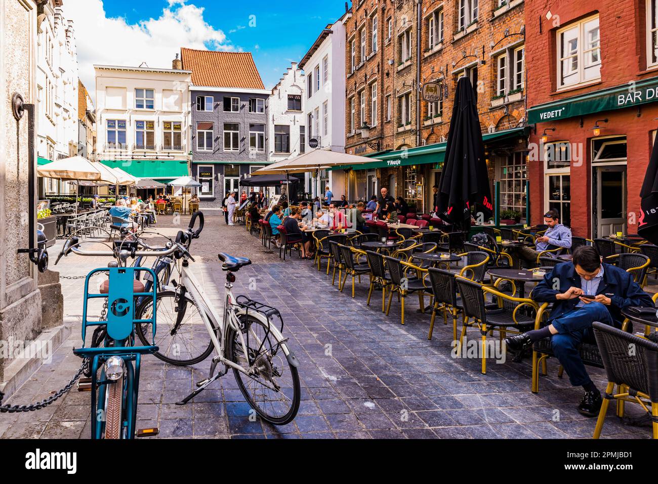 The lively Egg Market, Eiermarkt, a square full of atmosphere. Bruges, West Flanders, Belgium, Europe Stock Photo
