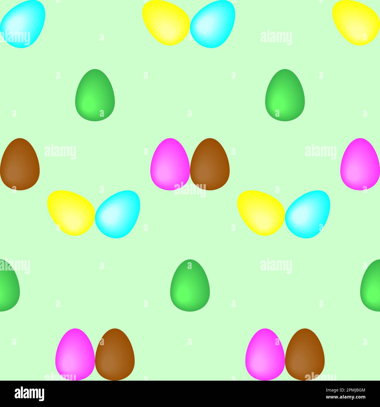 multi-colored painted Easter eggs on a delicate light green background. Vector seamless pattern. Stock Vector