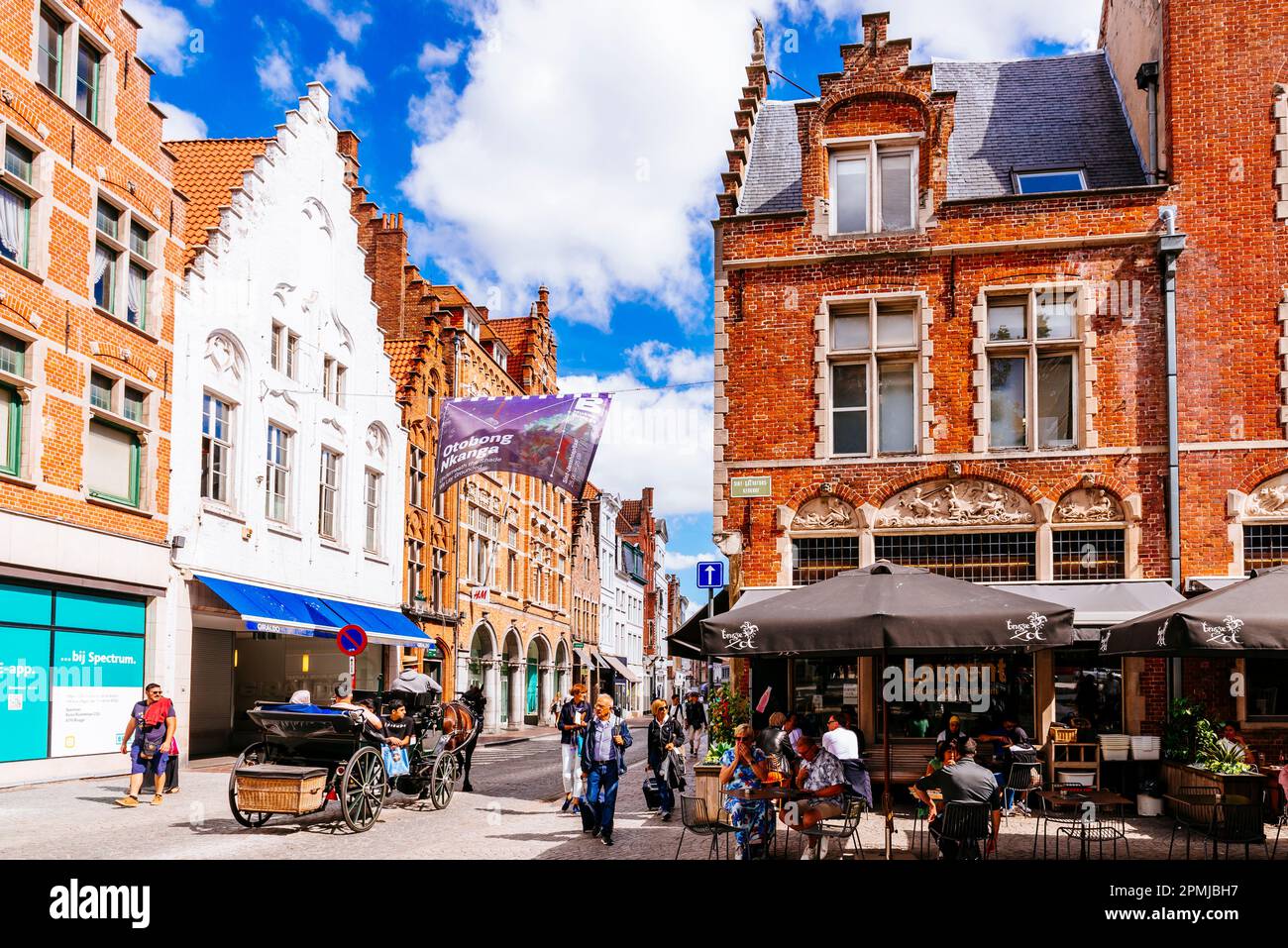 Corner between the Simon Stevin Square and the Steenstraat street. Bruges, West Flanders, Belgium, Europe Stock Photo