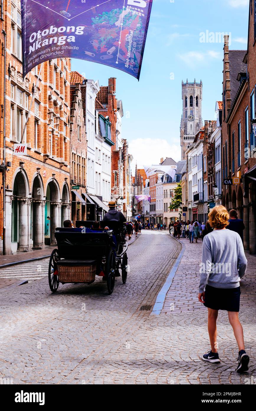 Steenstraat. Street atmosphere in the morning. Bruges, West Flanders, Belgium, Europe Stock Photo