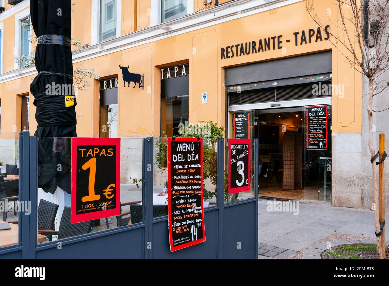 Typical Tapas bar and restaurant. Madrid has an important gastronomic tradition. Many restaurants that have been preparing the city’s typical dishes a Stock Photo