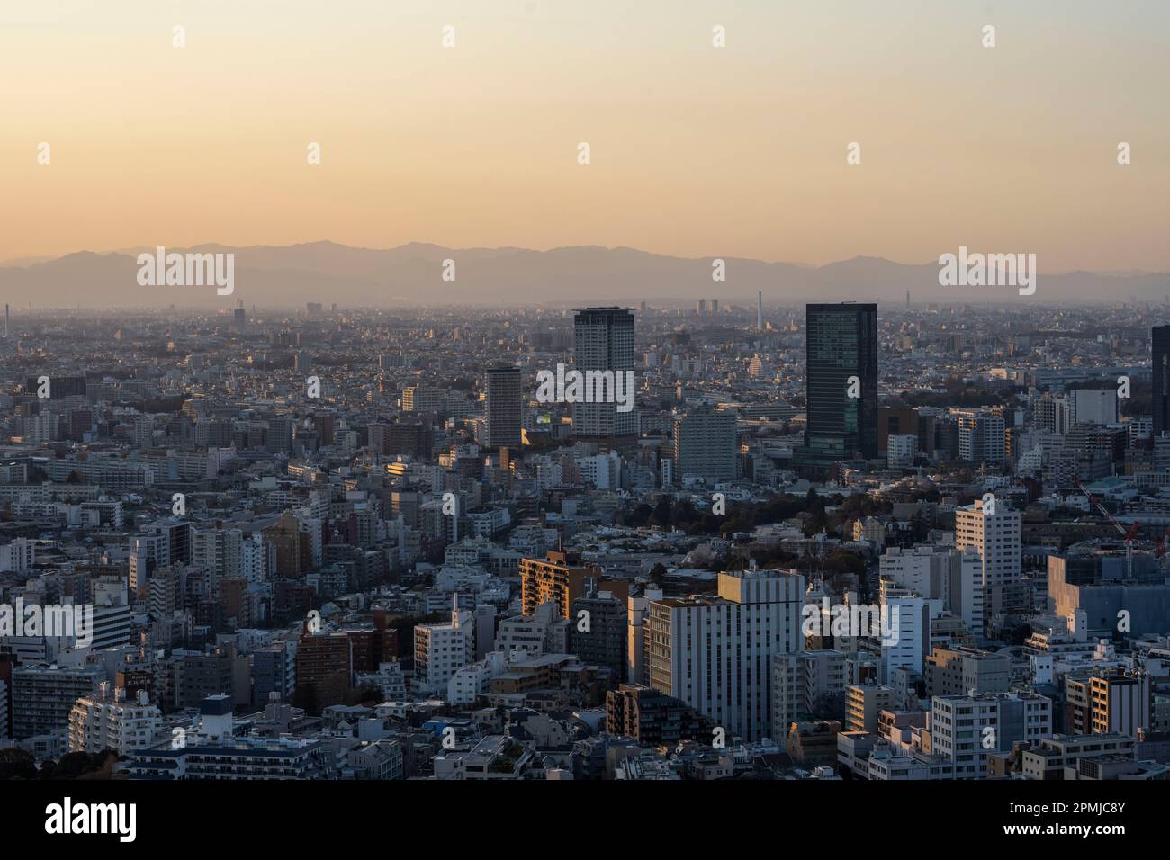 Tokyo, Japan. 9th Feb, 2023. The skyline urban cityscape at sunset viewed  from Ebisu.The population of Tokyo is about 13.9 million people while the  metropolitan area is about 40 million people, making