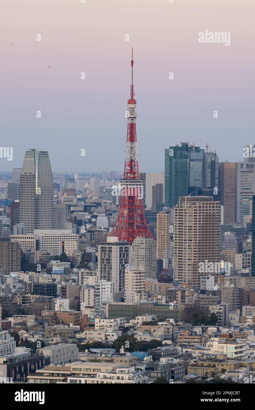 Tokyo, Japan. 9th Feb, 2023. The skyline urban cityscape at sunset viewed  from Ebisu.The population of Tokyo is about 13.9 million people while the  metropolitan area is about 40 million people, making