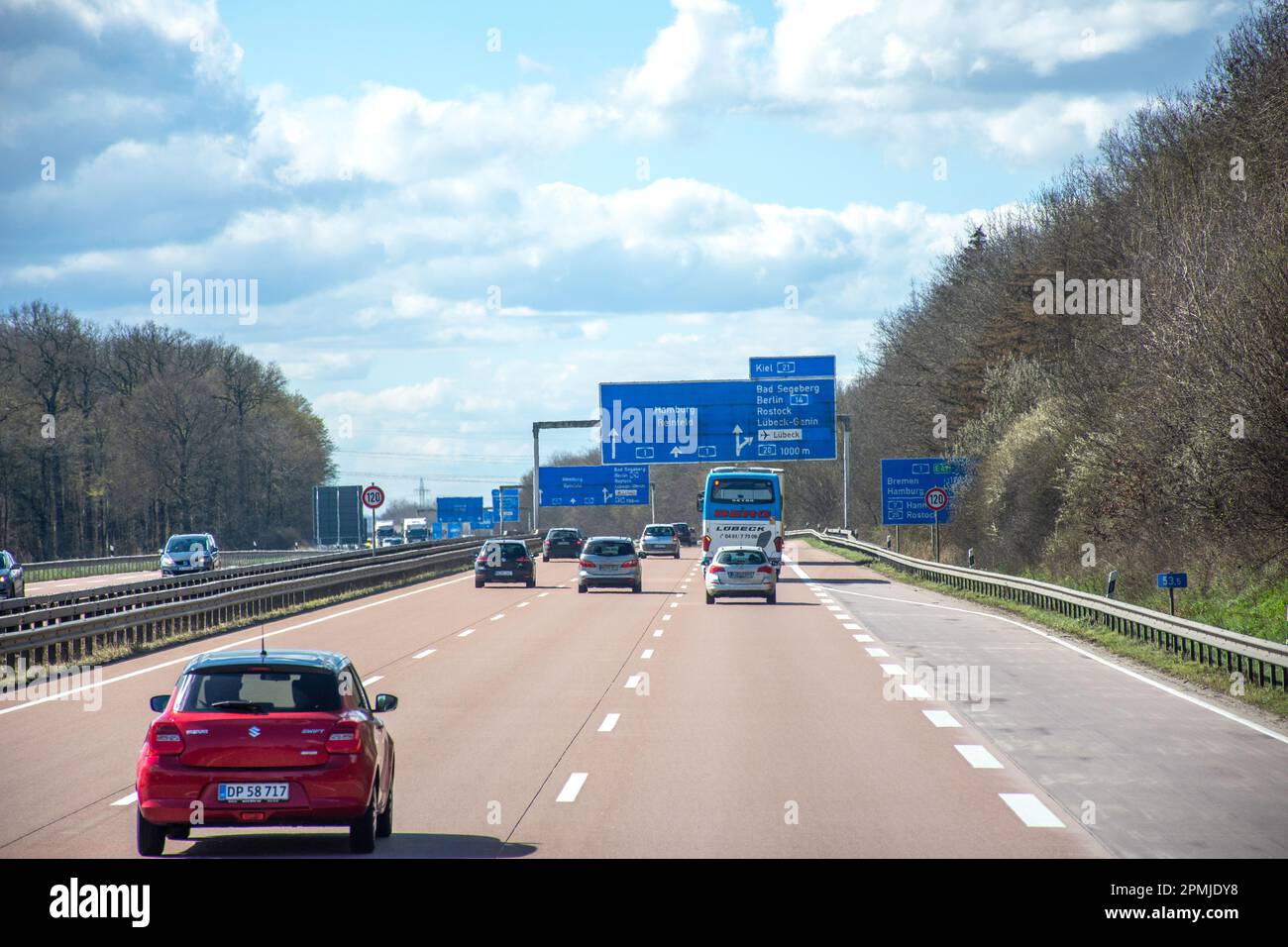 A1 Motorway from Lubeck to Hamburg, Lübeck, Schleswig-Holstein, Federal Republic of Germany Stock Photo