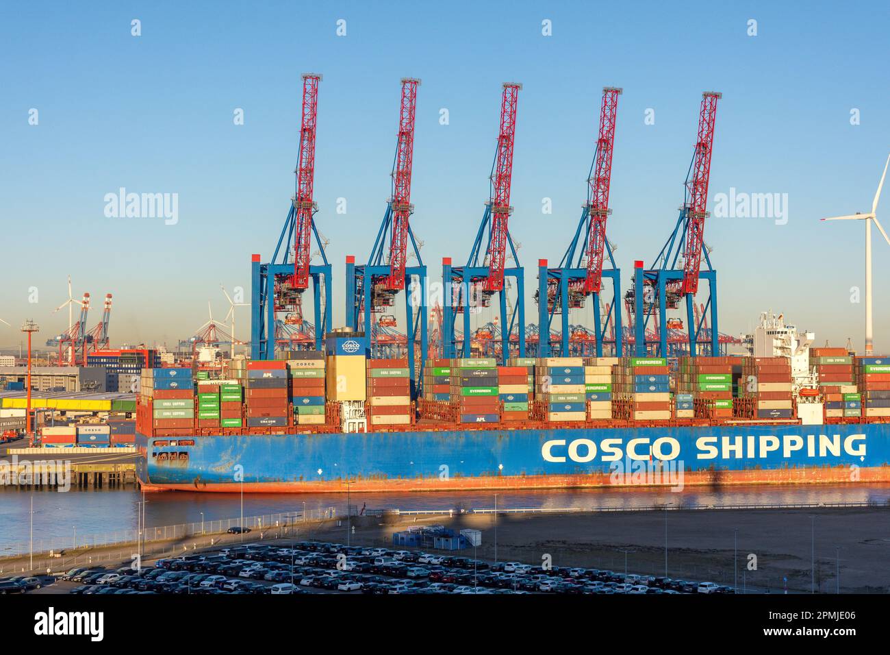 Cosco Shipping container ship in container port, Port of Hamburg, Hamburg, Federal Republic of Germany Stock Photo