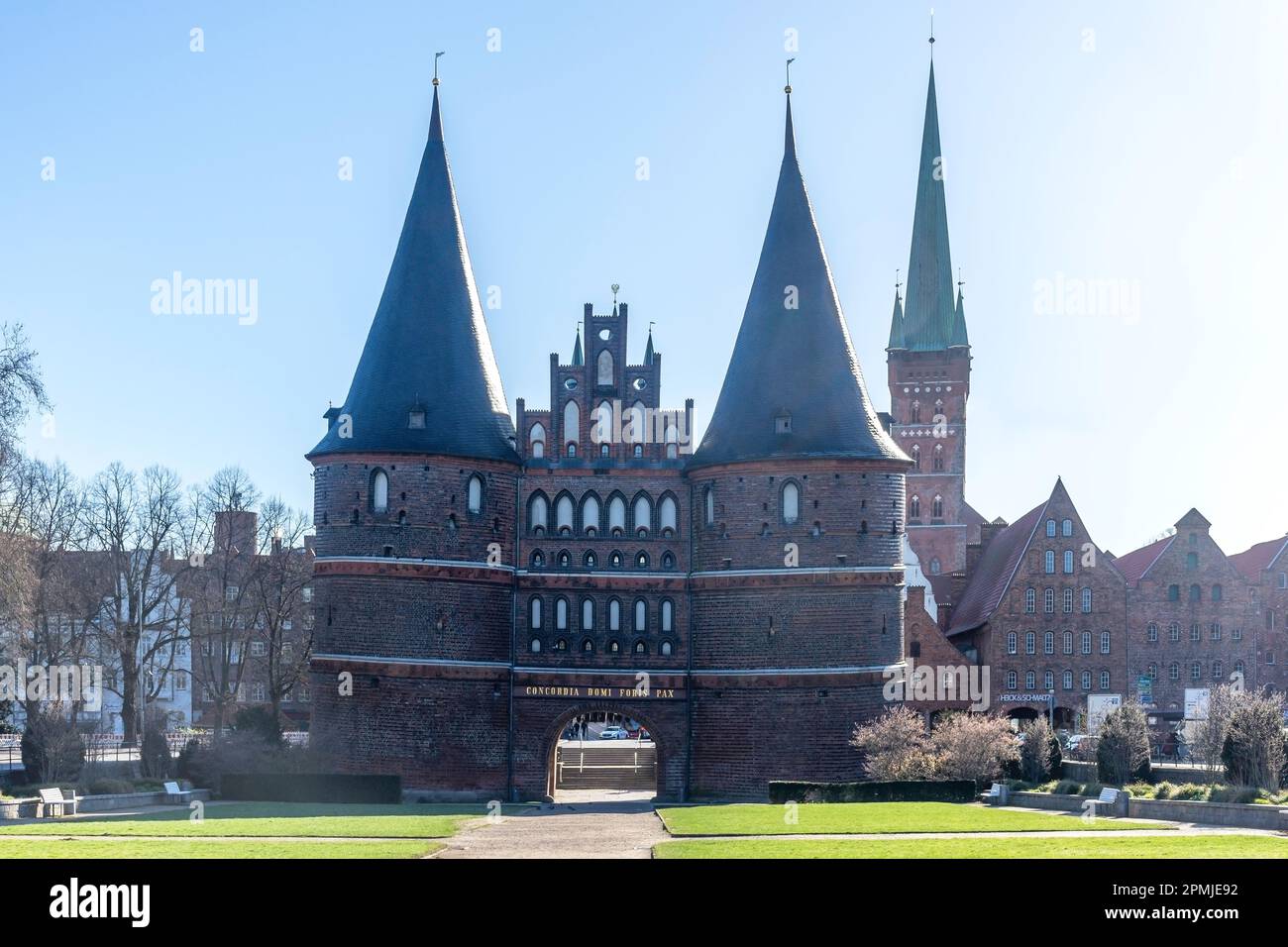 15th century Holstentor (Holsten Gate), Holstentorplatz, Lübeck, Schleswig-Holstein, Federal Republic of Germany Stock Photo