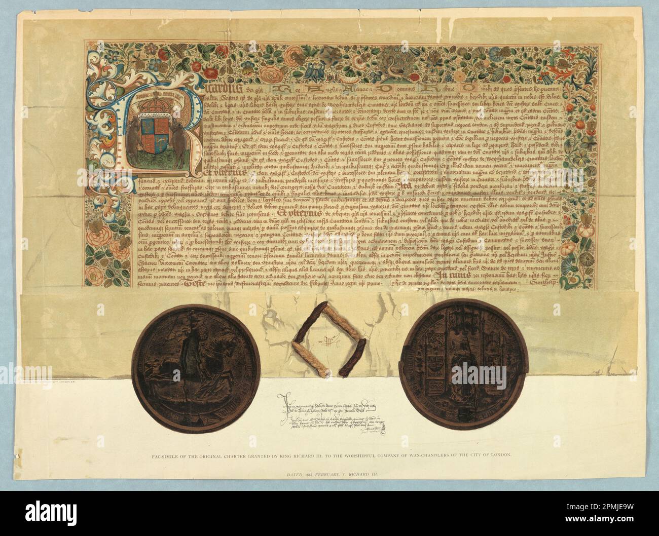 Print, Facsimile of the Original Charter Granted by King Richard III to the Worshipful Company of Wax-Chandlers of the City of London ; photo-chromo-lith Stock Photo