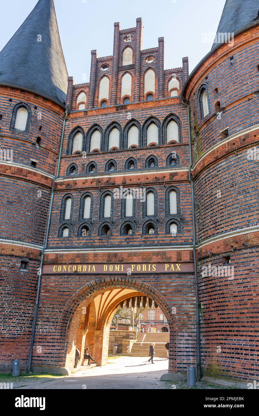 15th century Holstentor (Holsten Gate), Holstentorplatz, Lübeck, Schleswig-Holstein, Federal Republic of Germany Stock Photo