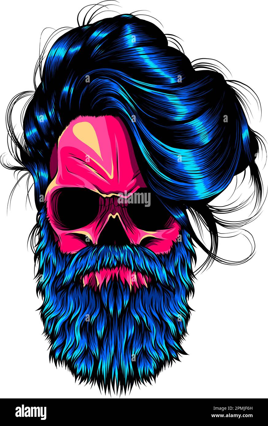 vector illustration of human skull on white background. digital hand ...