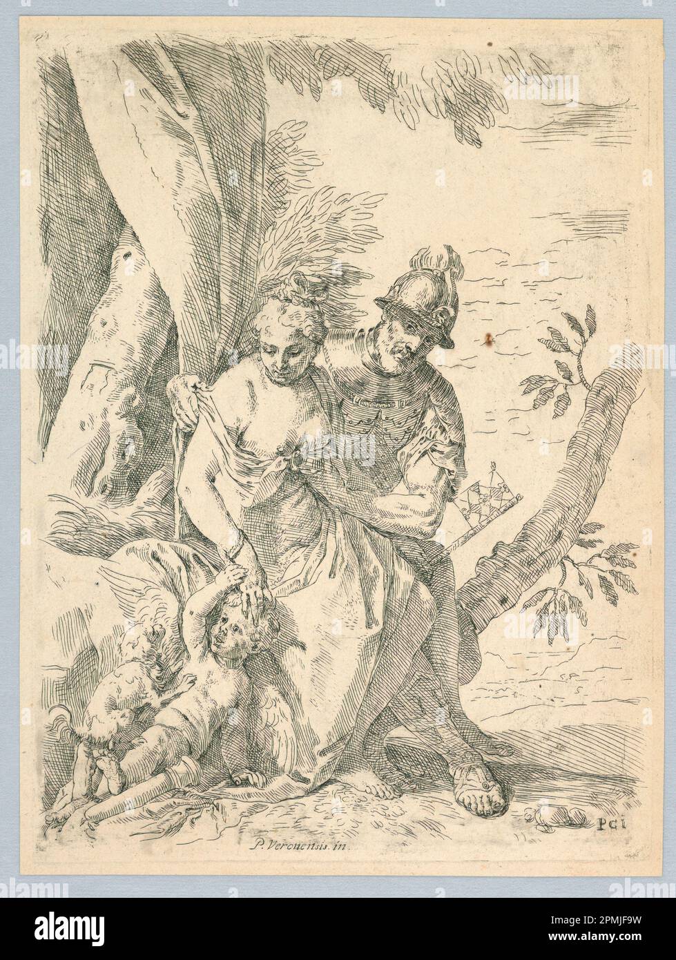 Print, Mars, Venus, et l'Amour; Print Maker: Simone Cantarini (Italian, 1612 - 1648); After Paolo Veronese (Italian, 1528 - 1588); etching on white paper; 26.4 × 19.6 cm (10 3/8 × 7 11/16 in.); 1896-31-45 Stock Photo