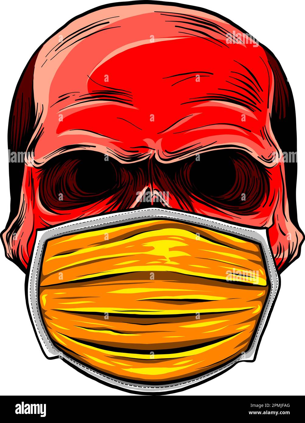 vector illustration of human skull on white background. digital hand ...