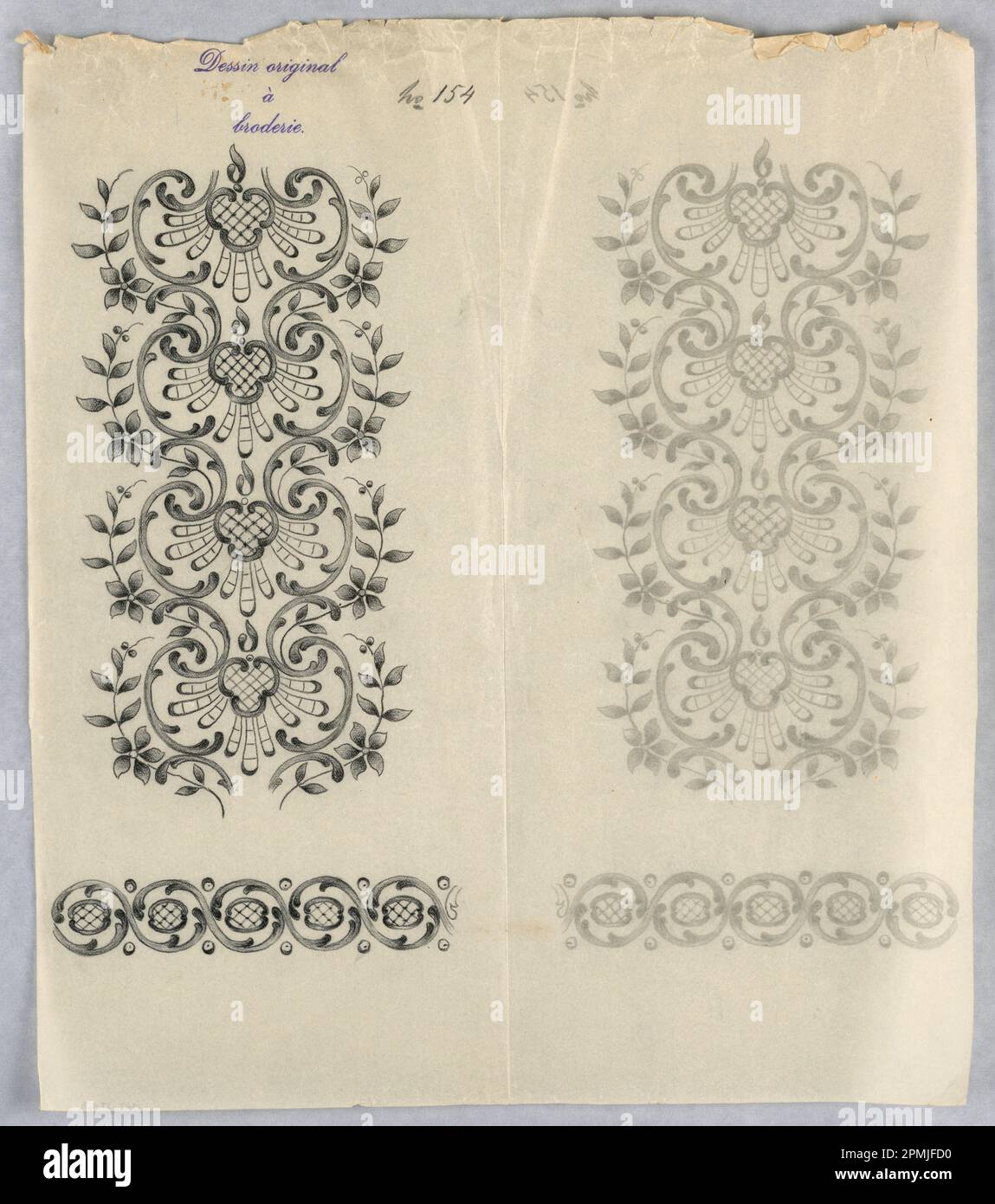 Drawing, Designs for embroidery; France; black crayon on tracing paper ...