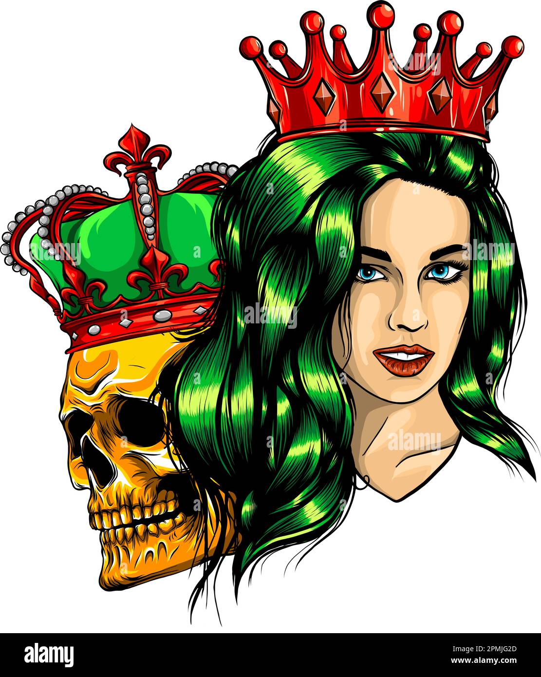 vector illustration of skull king and queen. digital hand draw on white background Stock Vector