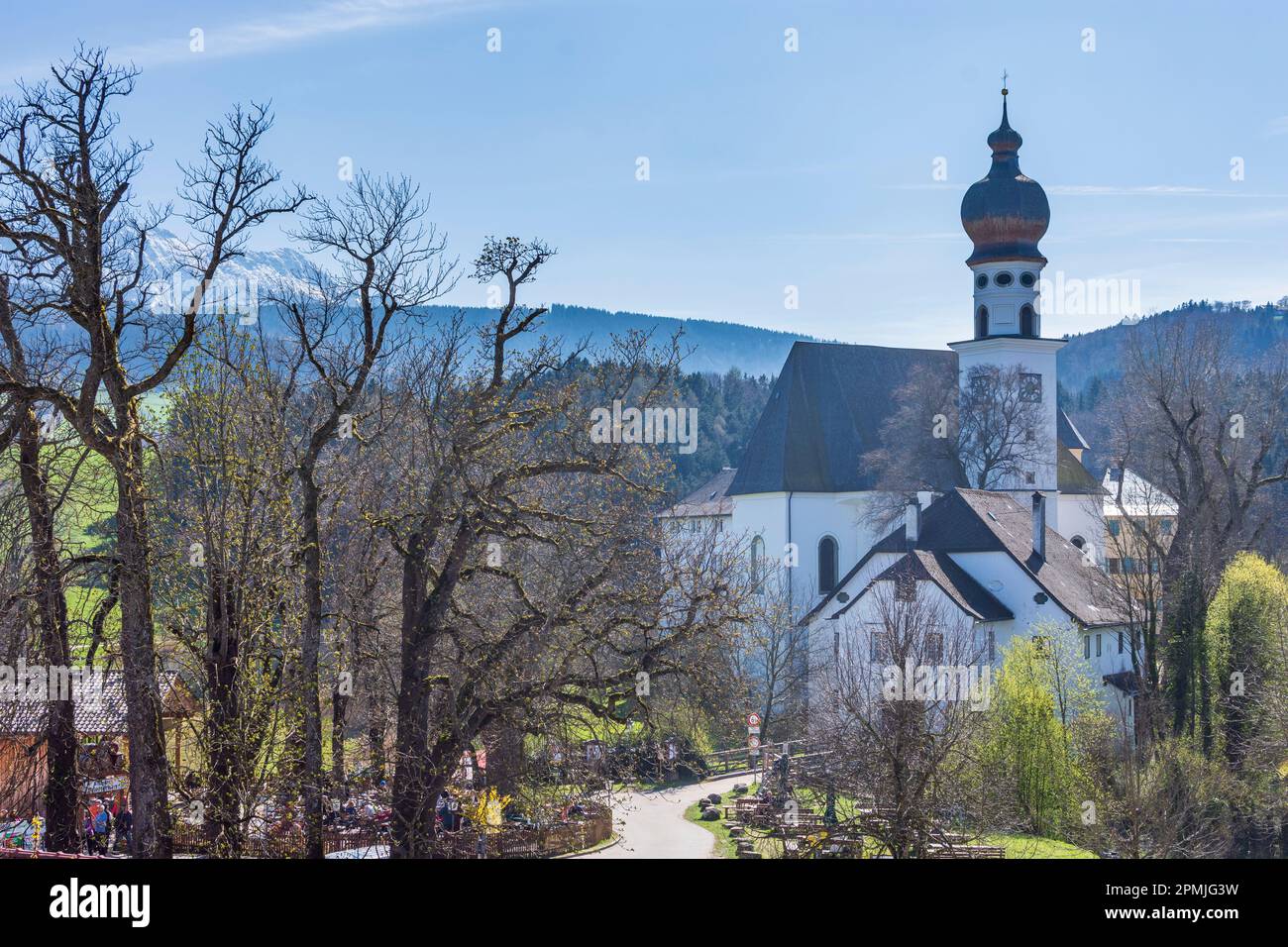 Anger beer garden at restaurant Klosterwirt at church St. Peter und