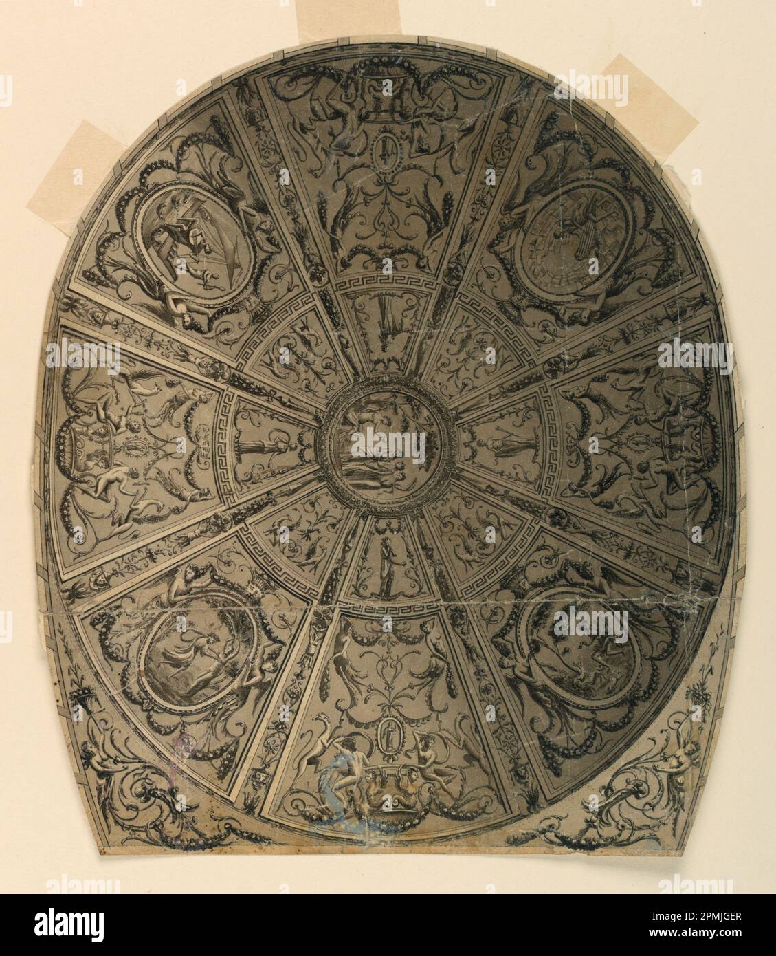 Drawing, Ceiling Design Decoration for theater; pen and ink and sepia wash on paper Stock Photo