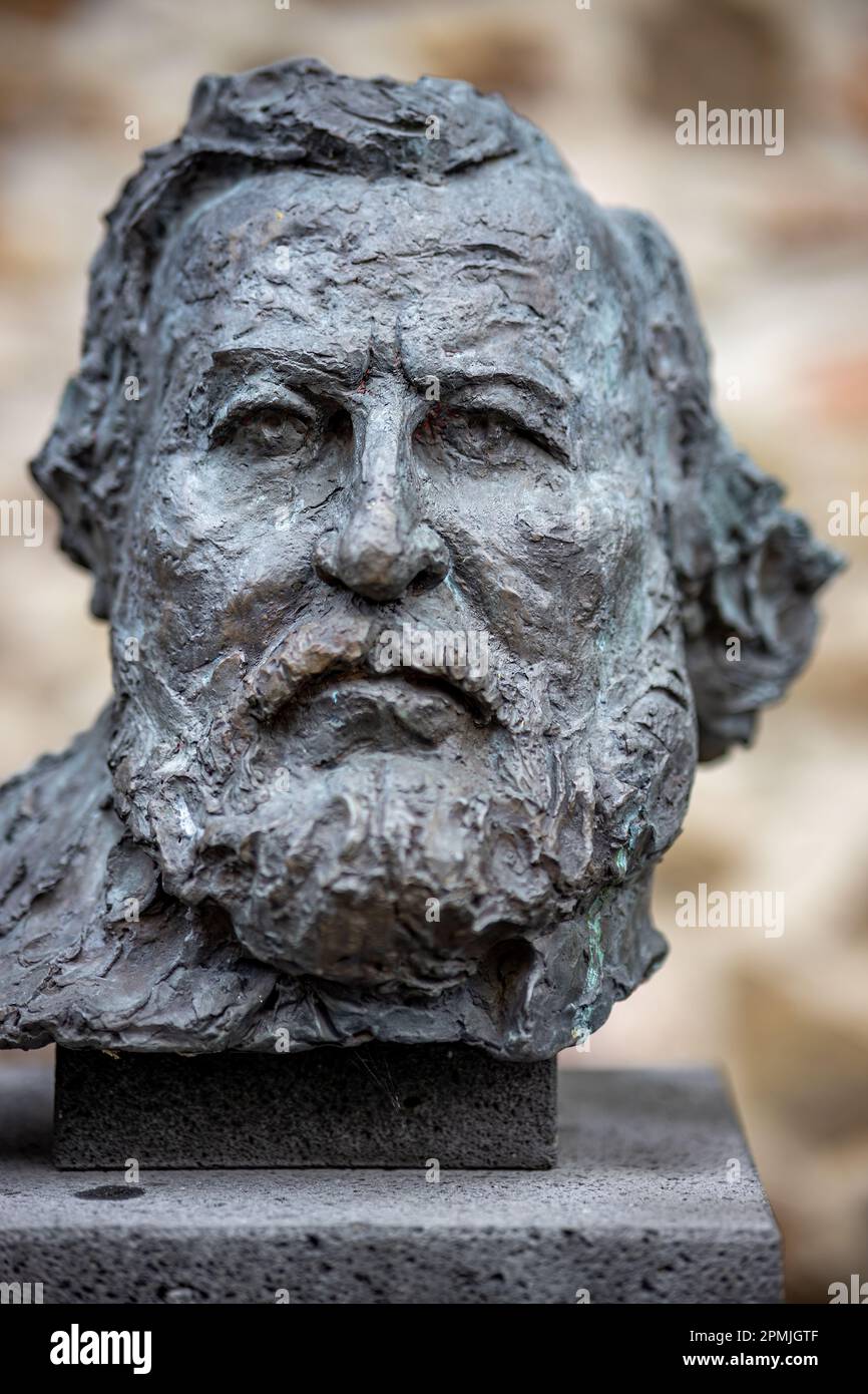August Christoph Carl Vogt (1817-1895), German scientist, bronze head by Thomas Duttenhoefer, 2005, permanently next to old castle in Giessen, Germany Stock Photo