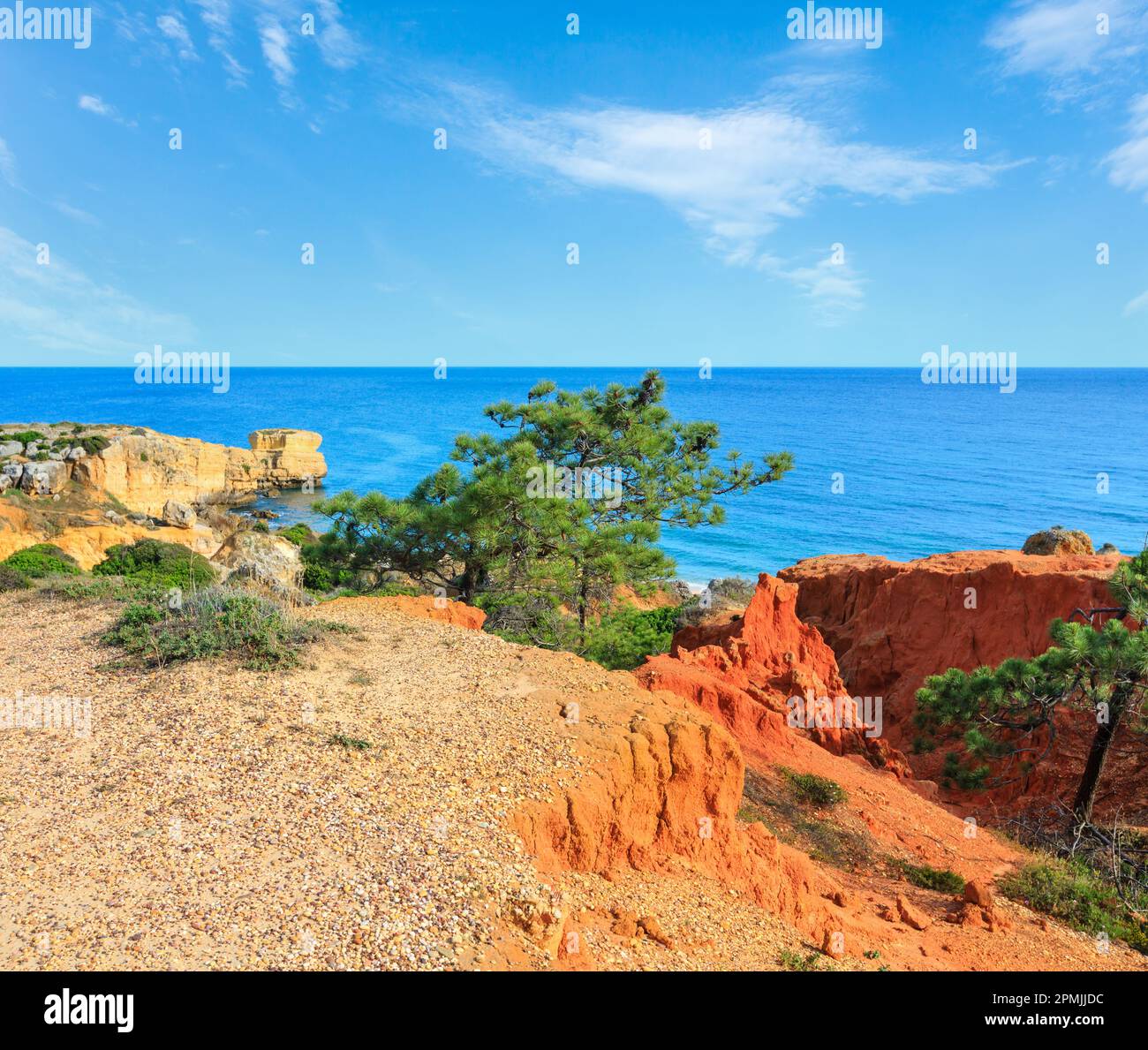 Summer evening Atlantic coast view with red clayey and yellow limestony