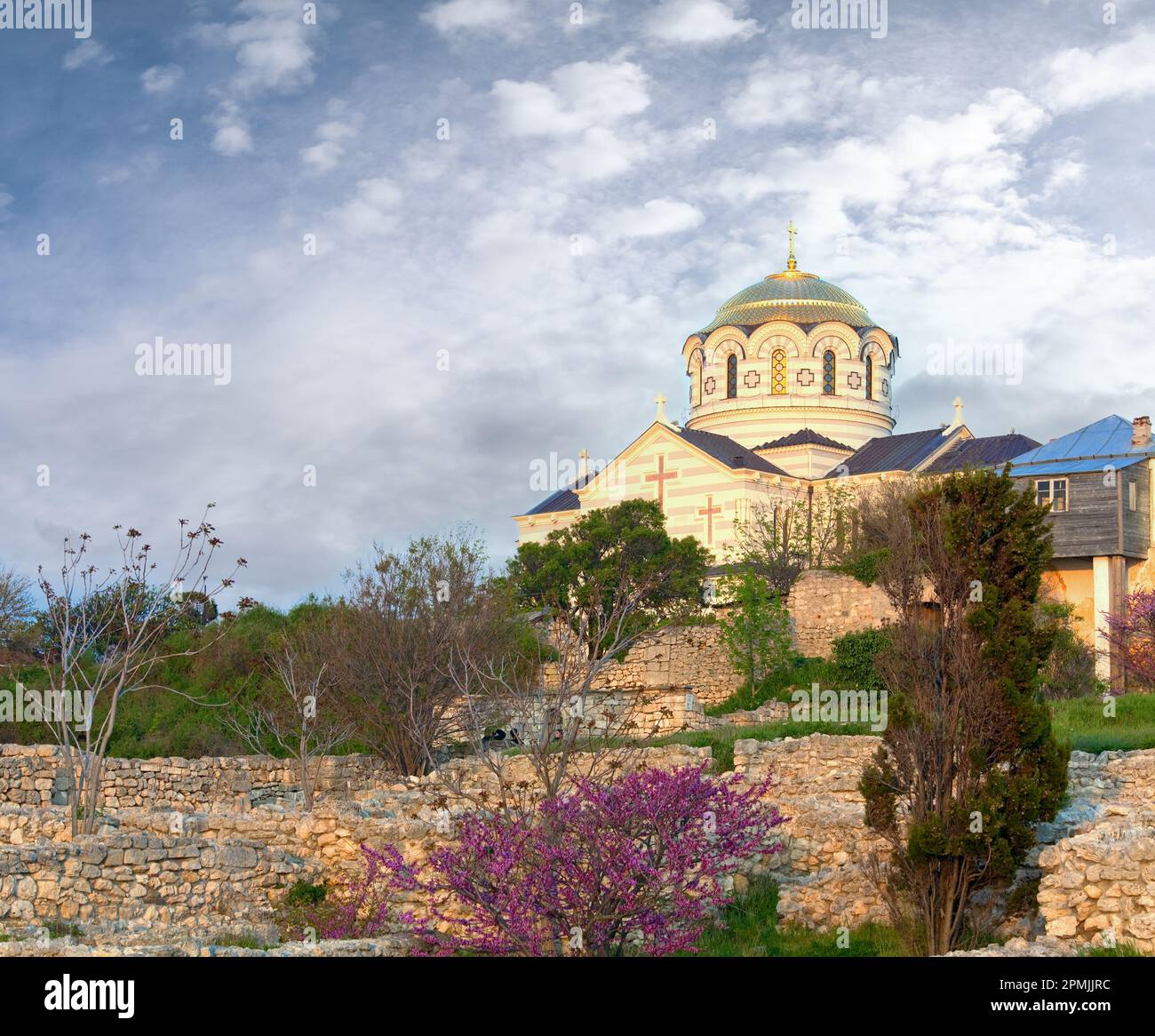 Evening St Vladimir's Cathedral church  (Chersonesos- ancient town, Sevastopol, Crimea, Ukraine) Stock Photo