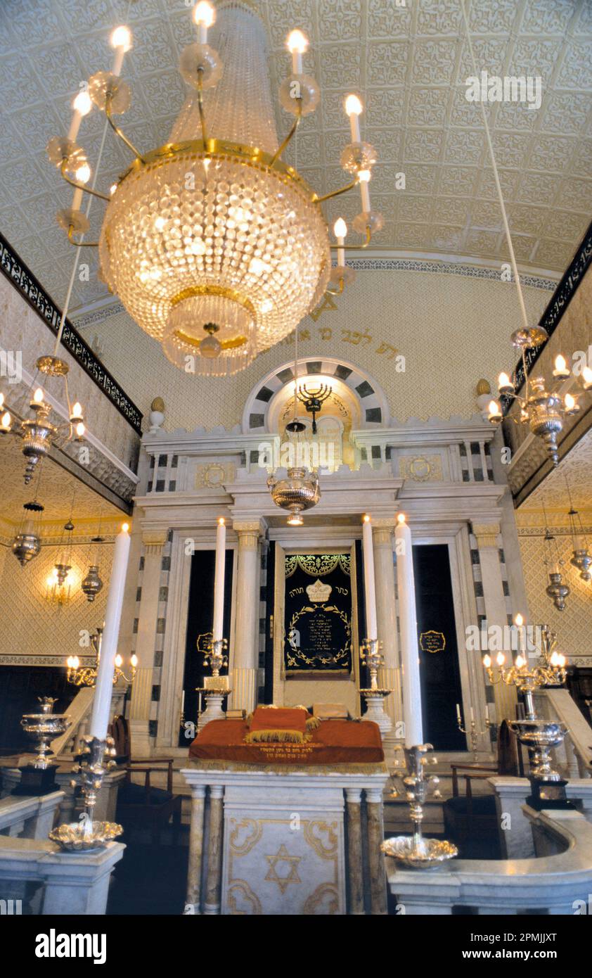 GIBRALTAR,GIBRALTAR-APRIL 14,2009: Gibraltar Flemish Synagogue 1799 Nefusot Yehuda Synagogue View Towards Ark. The synagogue reverts to old Dutch cust Stock Photo