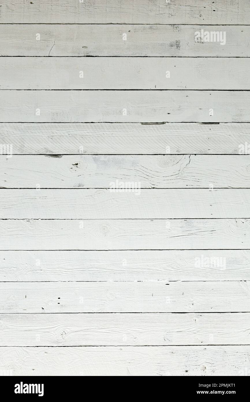 Close up photo for background material of white painted wooden planks wall Stock Photo
