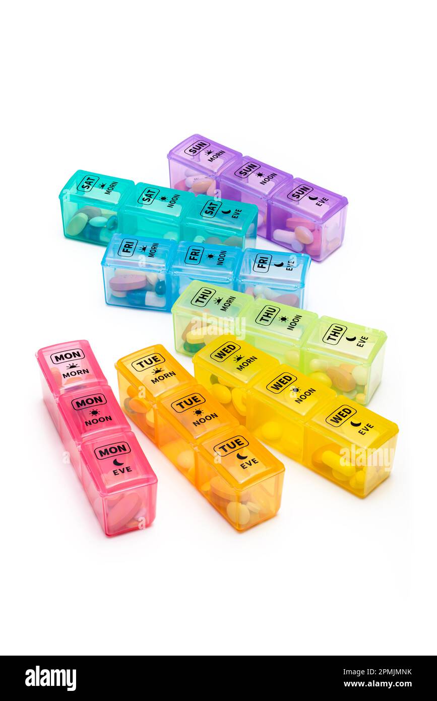 Seven day pill tablet organiser box for meds drugs enabling safe