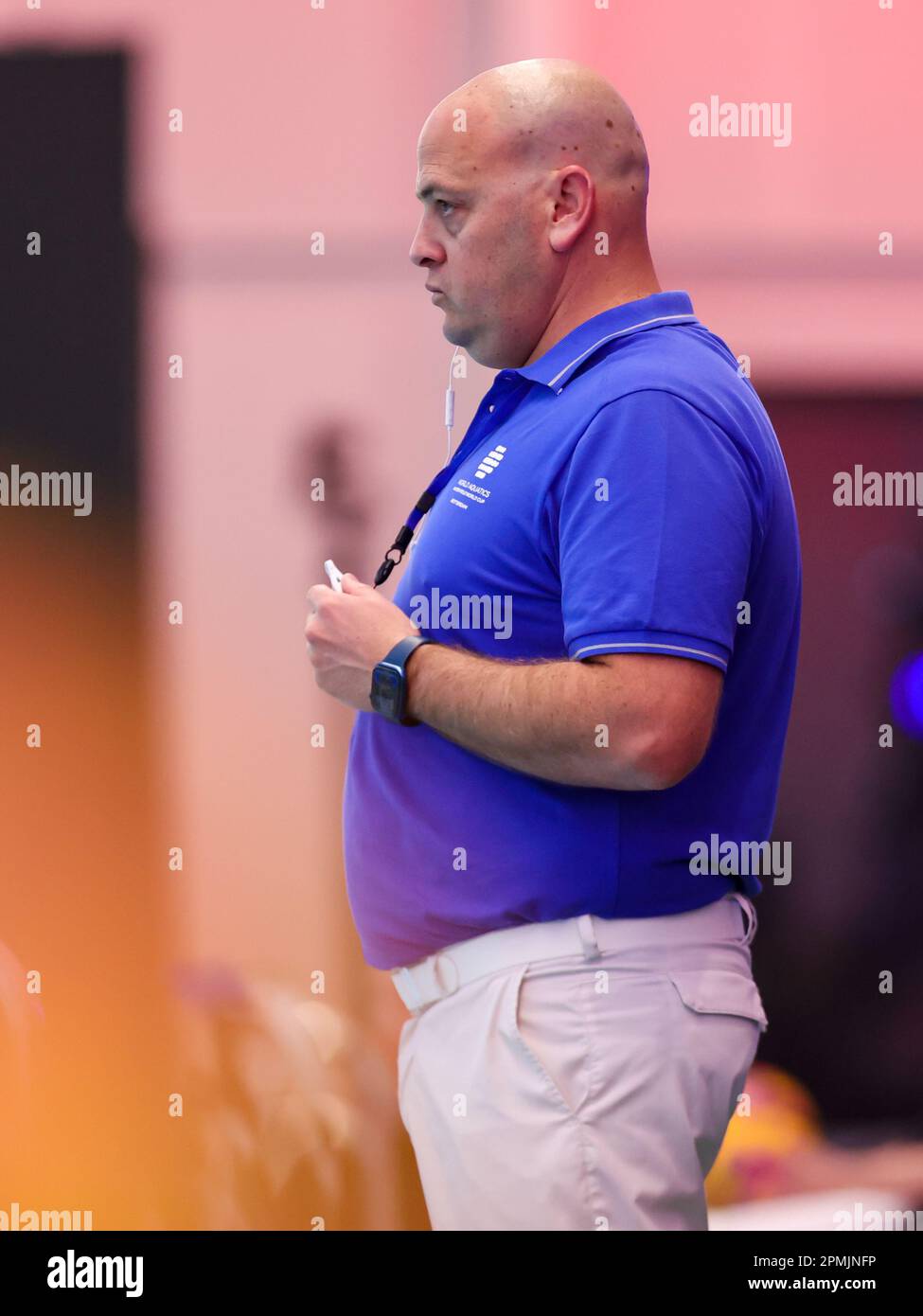 ROTTERDAM, NETHERLANDS - APRIL 13: referee Matan Schwartz during the Women’s Waterpolo World Cup 2023, Division 1 match USA v Italy on April 13, 2023 in Rotterdam, Netherlands (Photo by Albert ten Hove/Orange Pictures) Stock Photo