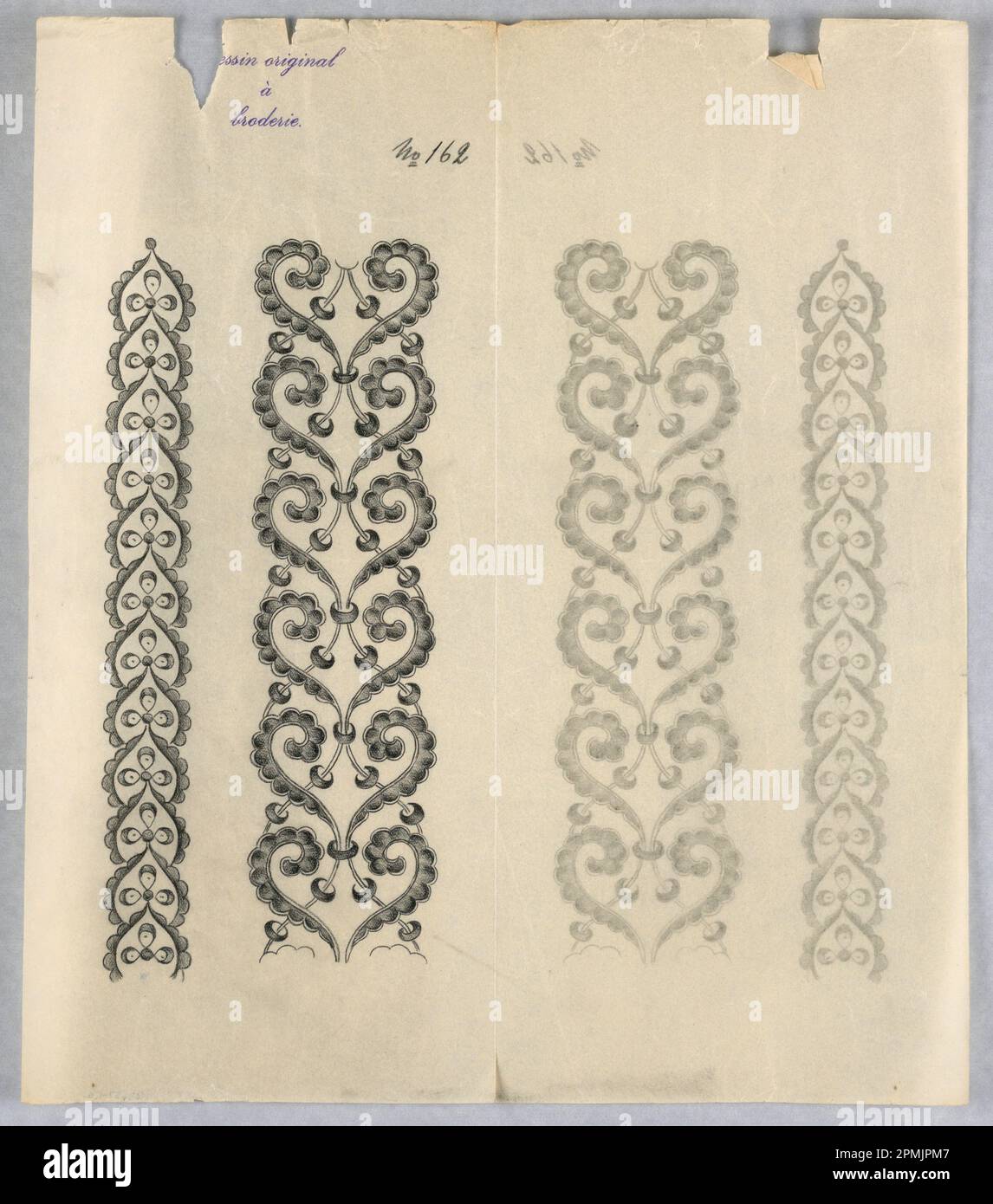 Drawing, Designs for Embroidery; France; black crayon on tracing paper