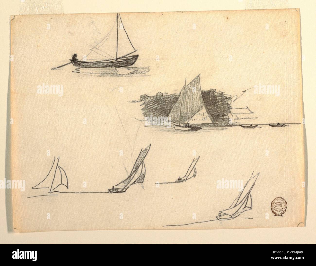 Drawing, Six Studies of Sailboats; Winslow Homer (American, 1836–1910); England; graphite on cold pressed paper; 21.1 x 28 cm (8 5/16 x 11 in.) Stock Photo