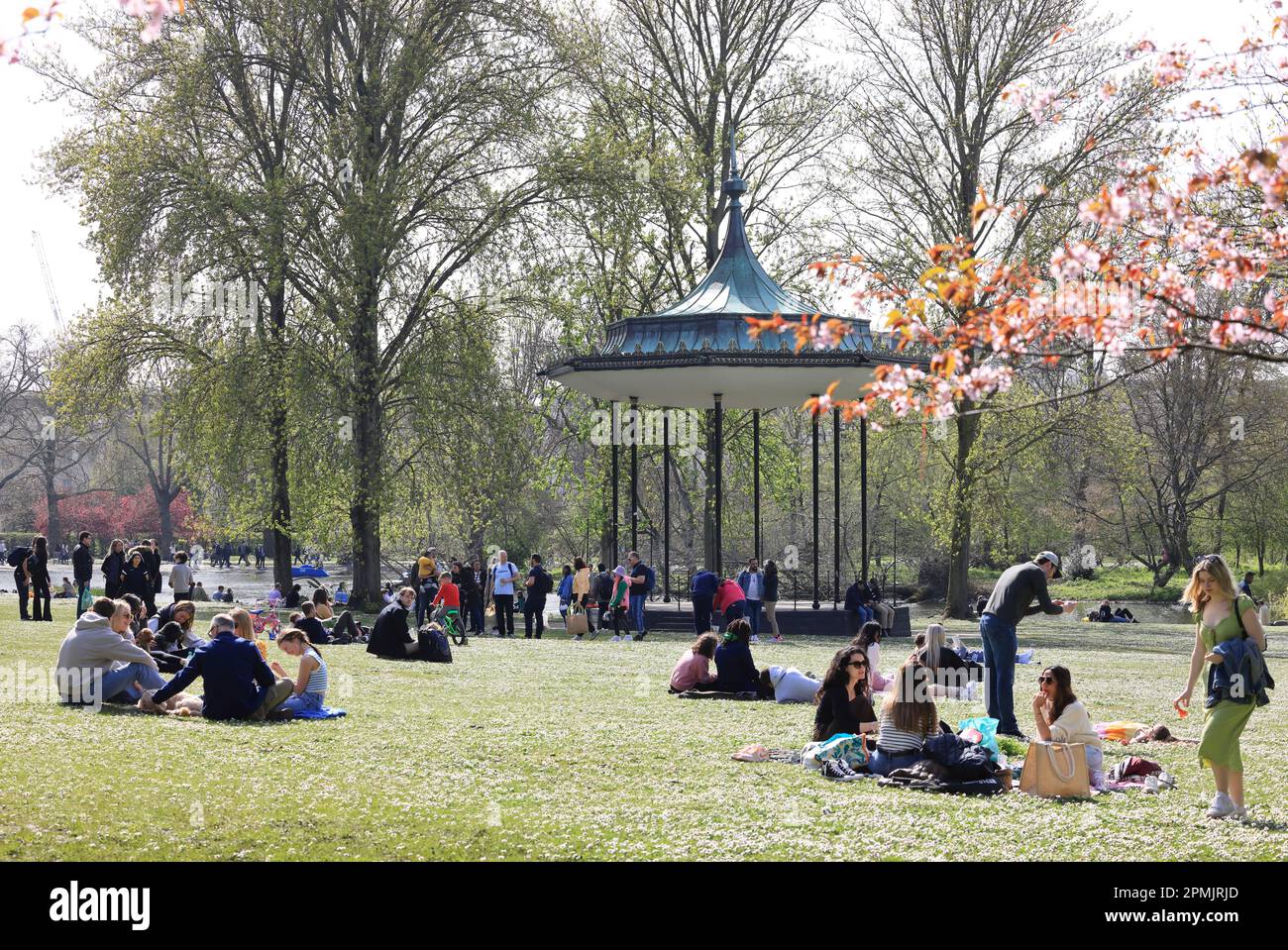 Easter Sunday 2023 in Regents Park, London, crowds enjoy the spring weather and flowers, UK Stock Photo