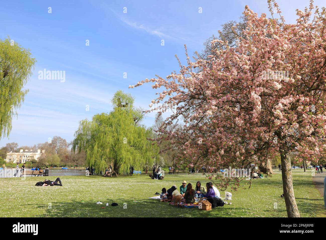 Easter Sunday 2023 in Regents Park, London, crowds enjoy the spring