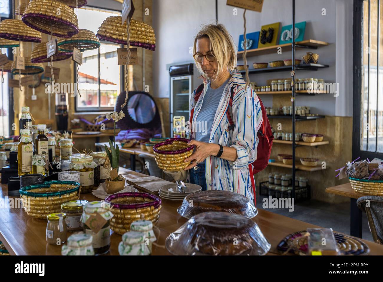 Women's Cooperative (GI-KA KOOP) in the Old Railway Station of Nicosia, Cyprus Stock Photo