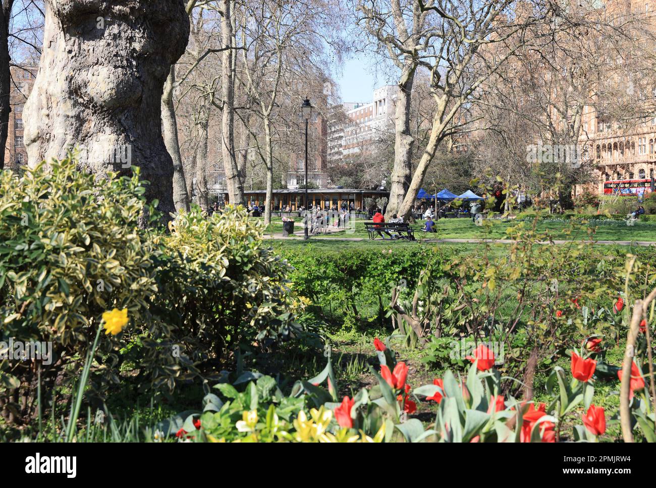 Russell Square in spring sunshine in the Easter holidays, in London, UK Stock Photo
