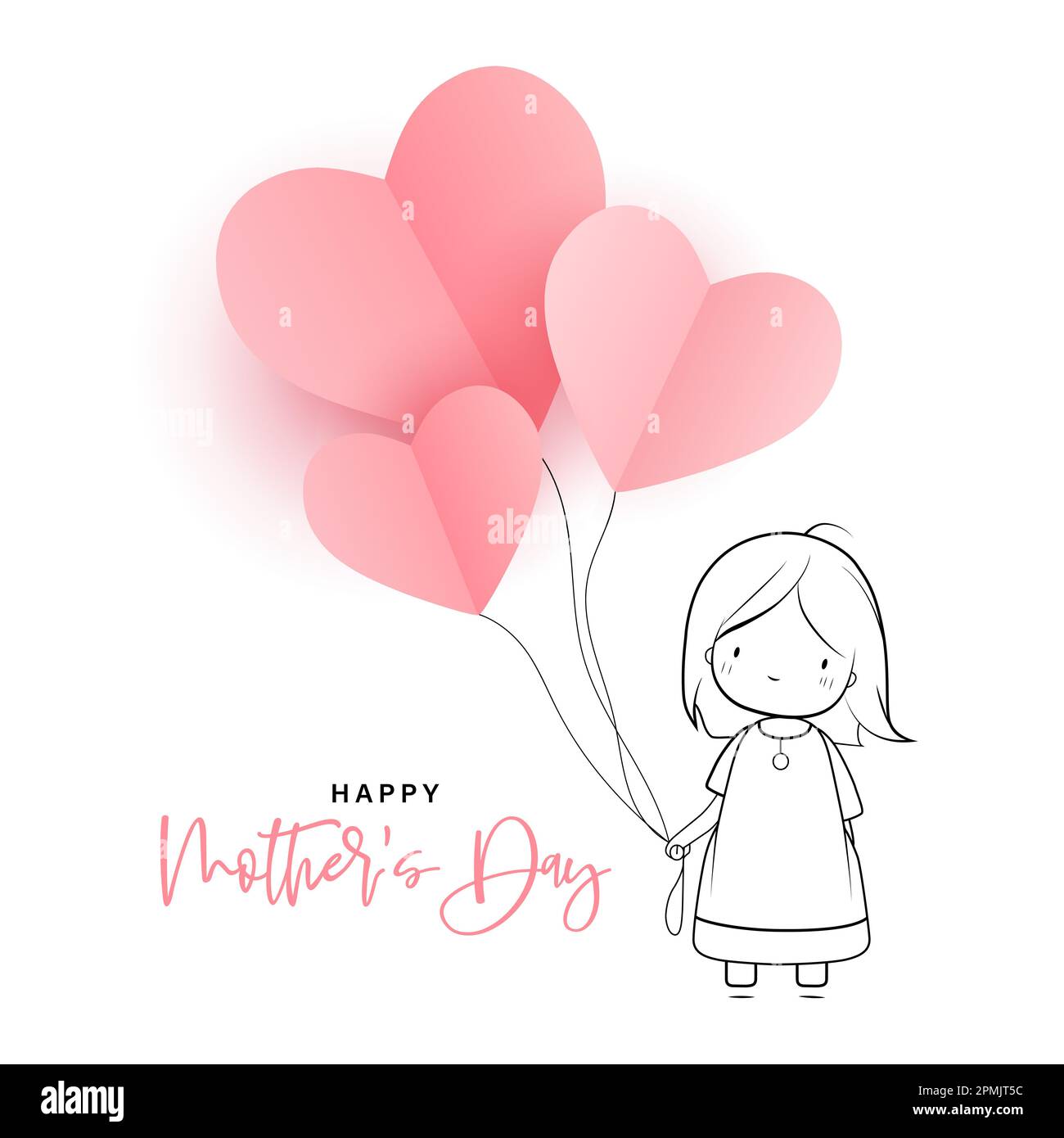 Cute baby girl with heart balloons. Vector Illustration EPS10 Stock ...