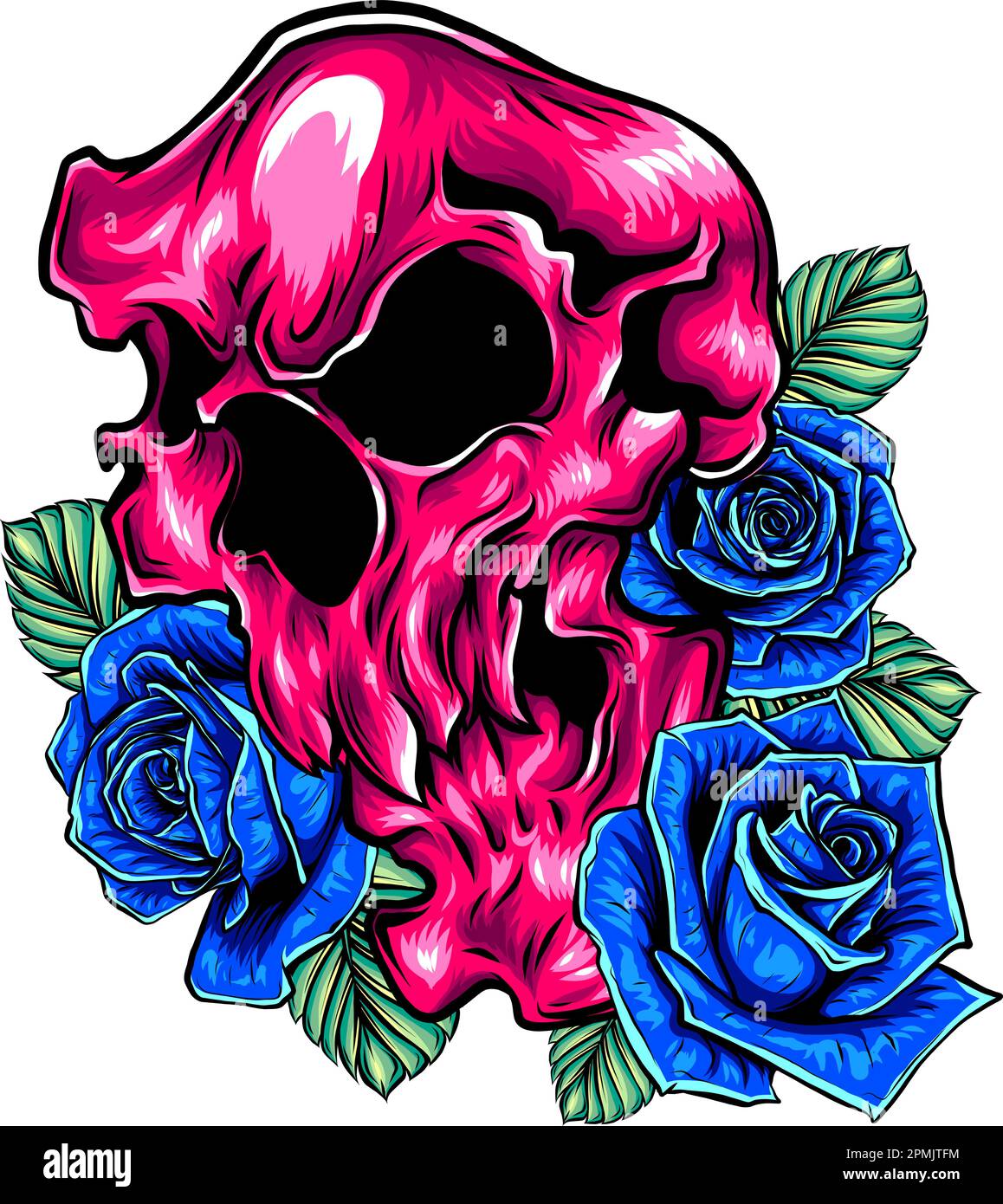 vector Skull with beautiful flower roses in vintage style isolated ...
